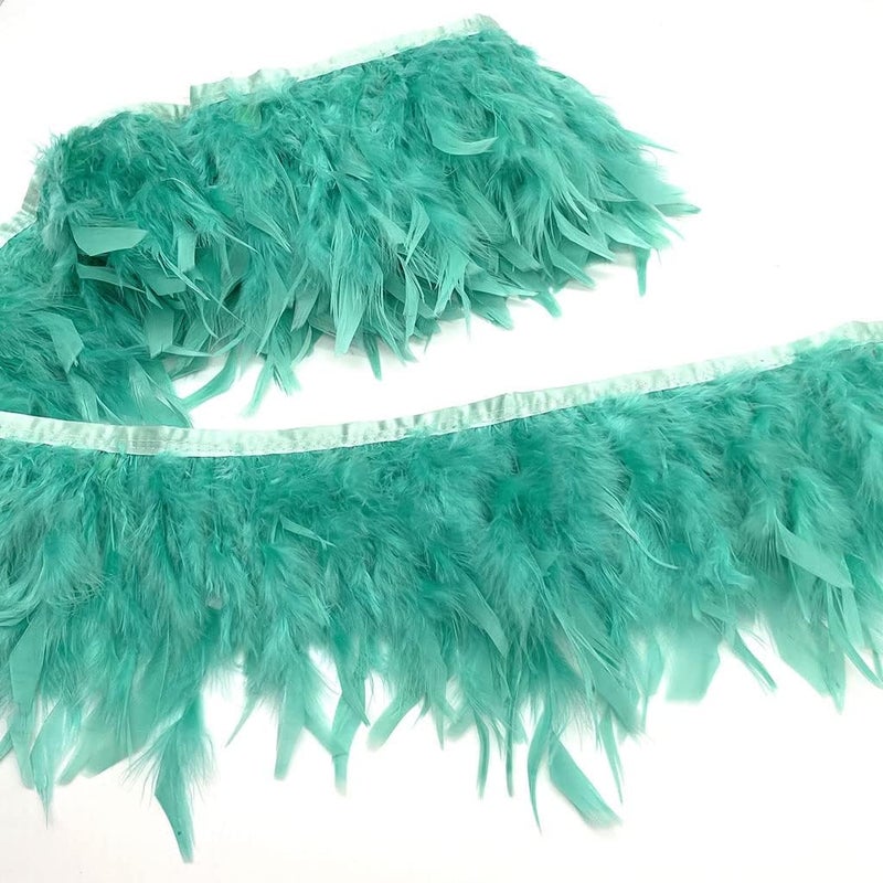 Shekyeon Turkey Feathers Fringe Trim for Party Clothing DIY Sewing Crafts Decoration Pack of 2 Yards (Mint Green) - Image 1